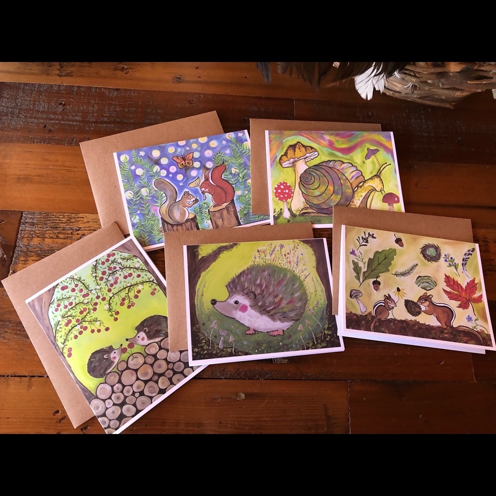 Woodland Critters Greeting Cards 5 Pack in Art Print of Original Oil Painting - Picture 2 of 16